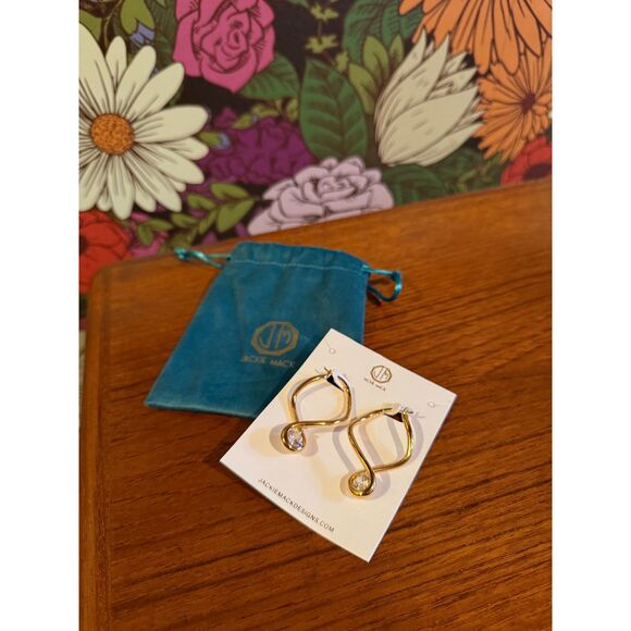Jackie Mack Lumi Earrings Twist Hoops Gold Cubic Zirconia Curateur Fall 2024 - Picture 3 of 4